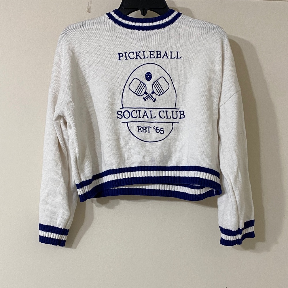 Sincerely Jules White and Blue Sweatshirt